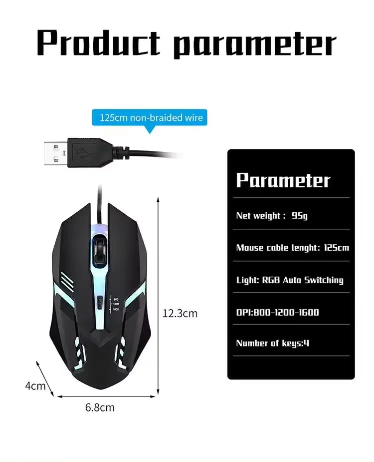 Mouse Gamer Cableado USB Con Luces LED Para PC Y Laptop