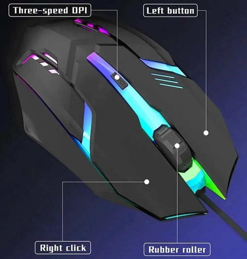 Mouse Gamer Ergonómico Retroiluminado RGB Con Cable USB