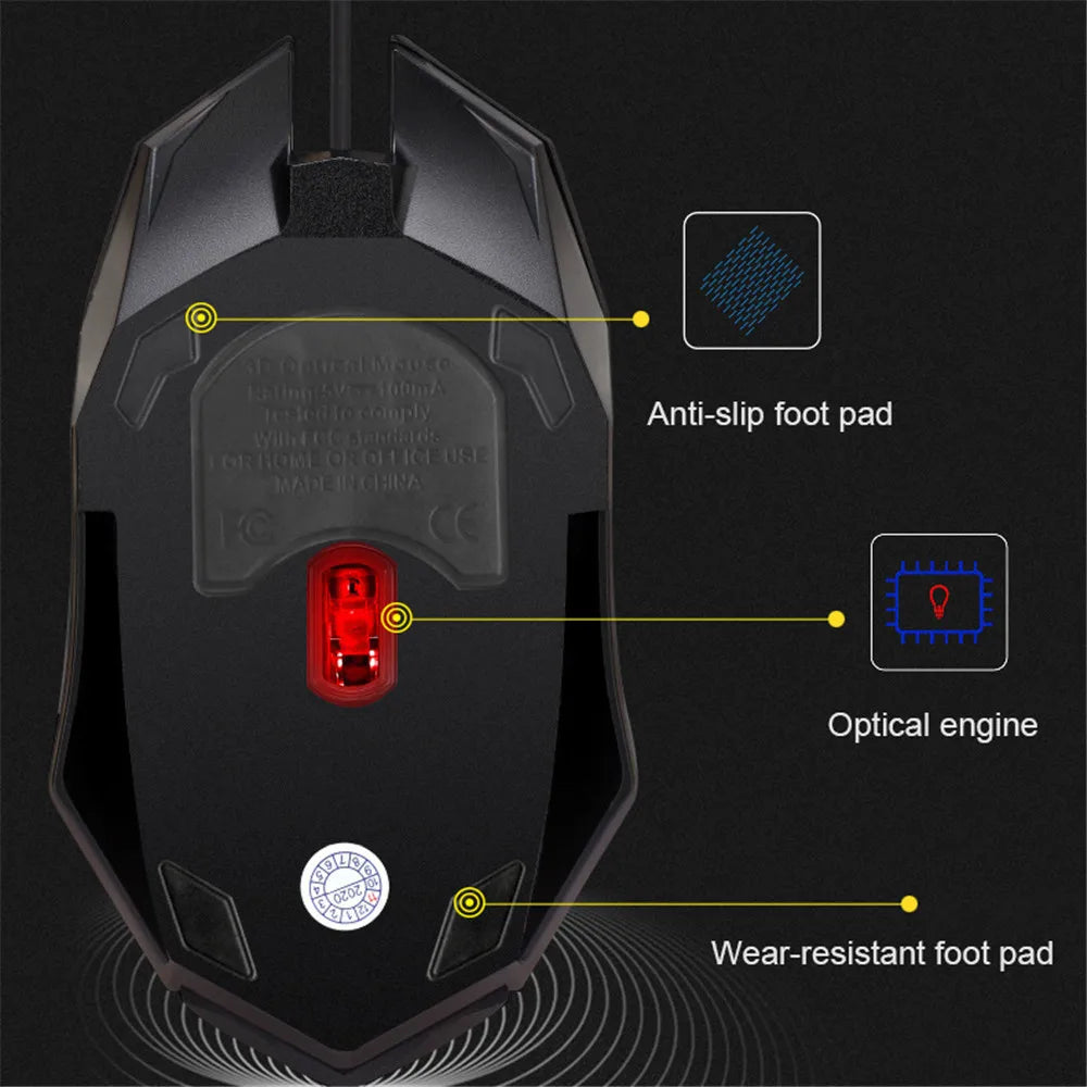 Mouse Gamer Cableado 5000 DPI Silencioso Con Luces Para PC Laptop